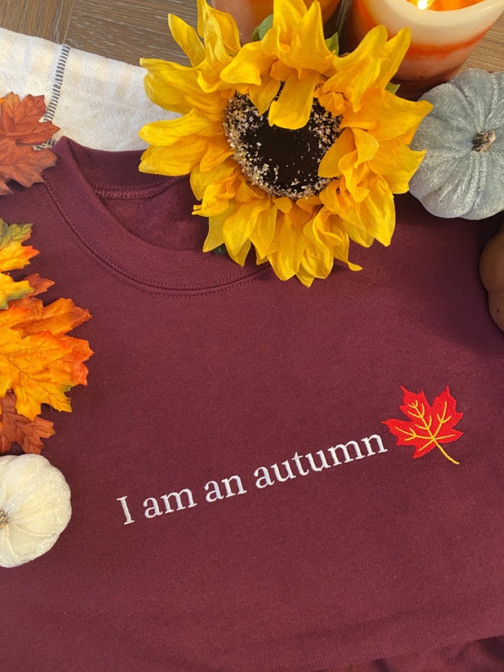 Burgundy "I am an autumn" Gilmore Girls Embroidered Sweatshirt